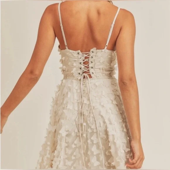 Mable 3D Butterfly Appliqué Dress Cream Bustier Corset Milkmaid Party Dress Sz L - Picture 6 of 13